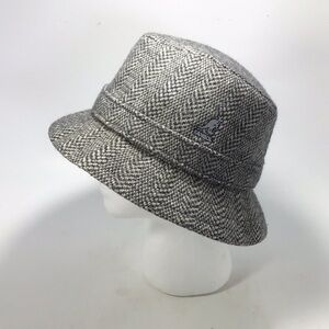 Kangol Vintage Tweed Herringbone Wool Fedora Grey & Black Hat Size Medium.